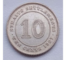 Стрейтс-Сетлментс 10 центов 1927 серебро