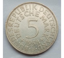 Германия (ФРГ) 5 марок 1958 G серебро
