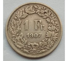 Швейцария 1 франк 1907 серебро