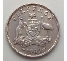 Австралия 6 пенсов 1962. Серебро