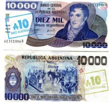 Аргентина 10 аустралей на 10000 песо 1985