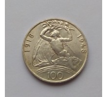 Чехословакия 100 крон 1948. 30 лет Независимости. Серебро