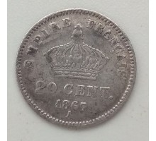 Франция 20 сантимов 1867 А серебро