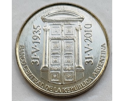 Аргентина 2 песо 2010. 75 лет Центральному банку Аргентины