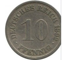 Германия 10 пфеннигов 1892 A