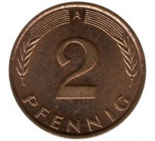 Германия 2 пфеннига 1968 - 2001
