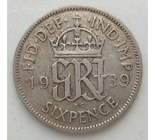 Великобритания 6 пенсов 1939 серебро
