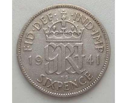 Великобритания 6 пенсов 1941 серебро