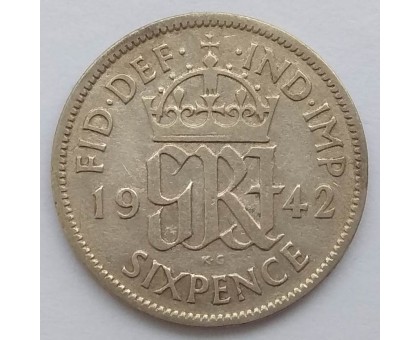 Великобритания 6 пенсов 1942 серебро
