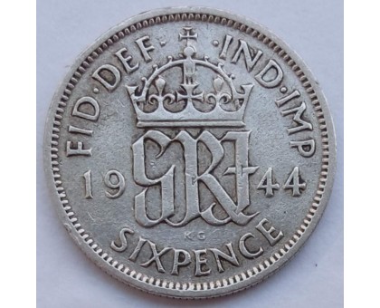 Великобритания 6 пенсов 1944 серебро