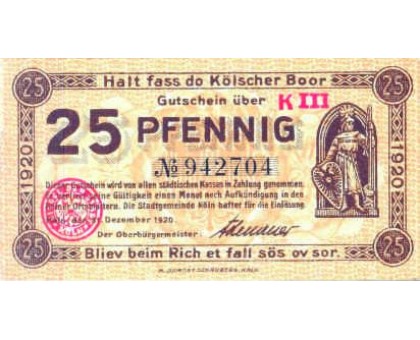 Германия 25 пфеннигов 1920 Кельн Нотгельд