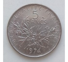 Франция 5 франков 1974