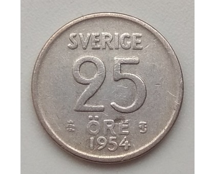 Швеция 25 эре 1954 серебро