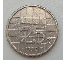 Нидерланды 25 центов 1990
