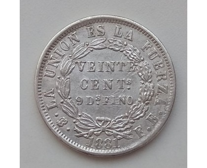 Боливия 20 сентаво 1881 серебро