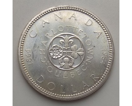 Канада 1 доллар 1964. 100 лет Шарлоттауну и Квебеку серебро