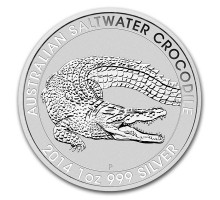 Австралия 1 доллар 2014. Гребнистый крокодил серебро