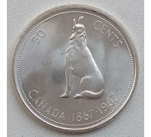Канада 50 центов 1967.  100 лет Конфедерации Канада. Серебро