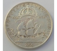 Швеция 2 кроны 1938. 300 лет поселению Делавэр. Серебро
