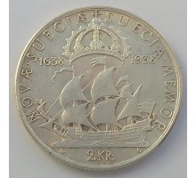 Швеция 2 кроны 1938. 300 лет поселению Делавэр. Серебро
