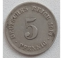 Германия 5 пфеннигов 1914 D