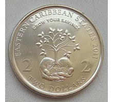 Восточные Карибы 2 доллара 2011. 10 лет Финансовому Месяцу