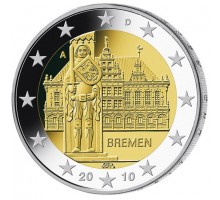 Германия 2 евро 2010. Городская ратуша и Роланд, Бремен