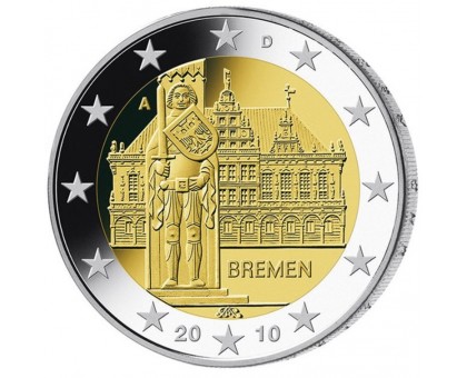 Германия 2 евро 2010. Городская ратуша и Роланд, Бремен