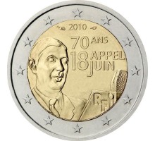 Франция 2 евро 2010. 70 лет речи Шарля де Голля