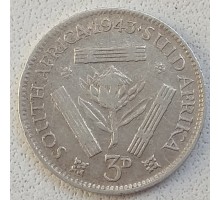 ЮАР 3 пенса 1943 серебро