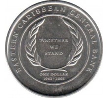 Восточные Карибы 1 доллар 2008. 25 лет Восточно-Карибскому Центральному банку