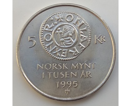 Норвегия 5 крон 1995. 1000 лет чеканке монет Норвегии