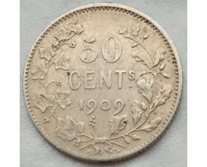 Бельгия 50 сантимов 1909 серебро