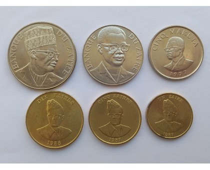 Заир 1976-1988. Набор 6 монет