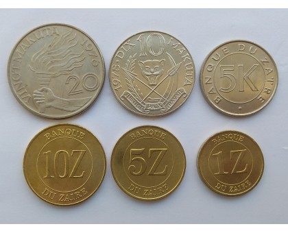Заир 1976-1988. Набор 6 монет