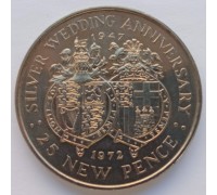 Гибралтар 25 новых пенсов 1972. 25 лет свадьбе Королевы Елизаветы II и Принца Филиппа
