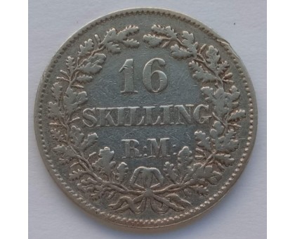 Дания 16 скиллинг-ригсмёнтов 1856 серебро