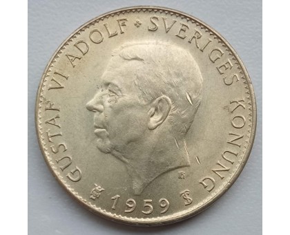 Швеция 5 крон 1959. 150 лет Конституции серебро