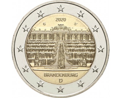 Германия 2 евро 2020. Бранденбург. Дворец Сан-Суси в Потсдаме