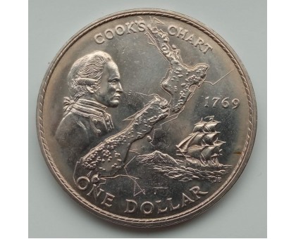 Новая Зеландия 1 доллар 1969. 200 лет путешествию Капитана Кука