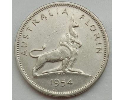 Австралия 2 шиллинга (флорин) 1954. Королевский визит в Австралию, серебро