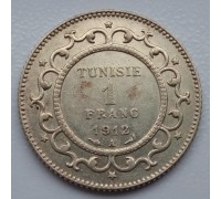 Тунис 1 франк 1912 серебро