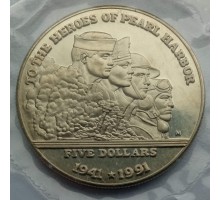 Маршалловы Острова 5 долларов 1991. Герои Перл-Харбора