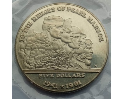Маршалловы Острова 5 долларов 1991. Герои Перл-Харбора