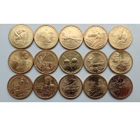 США 1 доллар 2009-2023. Индианка Сакагавея. Набор 15 монет