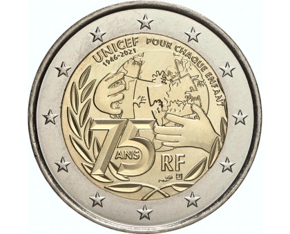 Франция 2 евро 2021. 75 лет ЮНИСЕФ