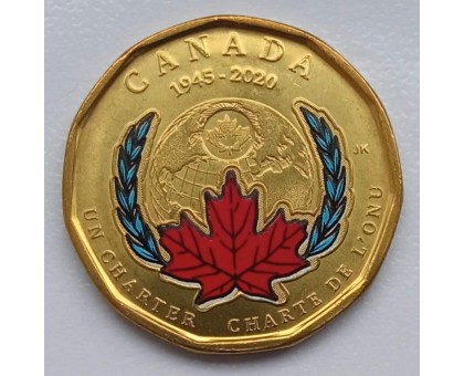 Канада 1 доллар 2020. 75 лет ООН цветная