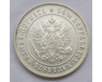 Русская Финляндия 1 марка 1907 серебро