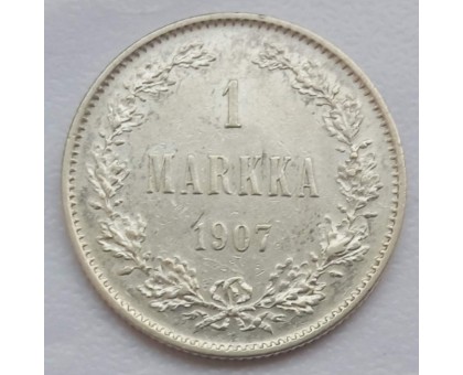 Русская Финляндия 1 марка 1907 серебро