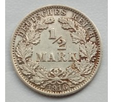 Германия 1/2 марки 1916 A серебро